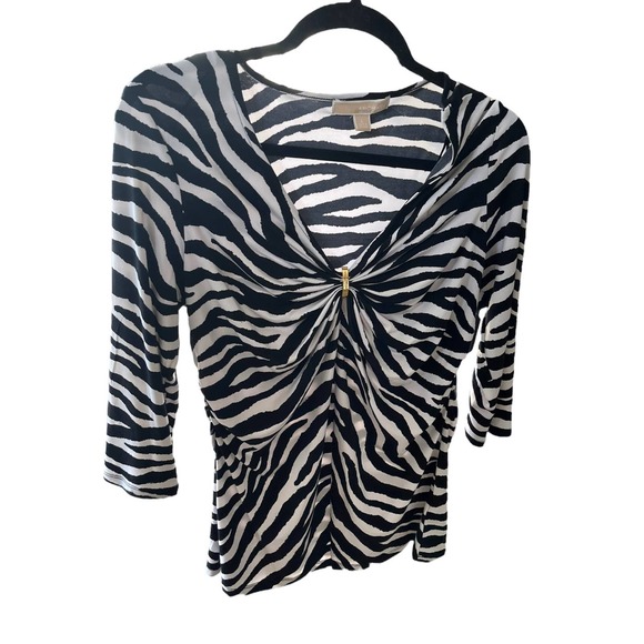 Michael Kors Tops - Michael Kors Zebra Gold Logo Top Size Large